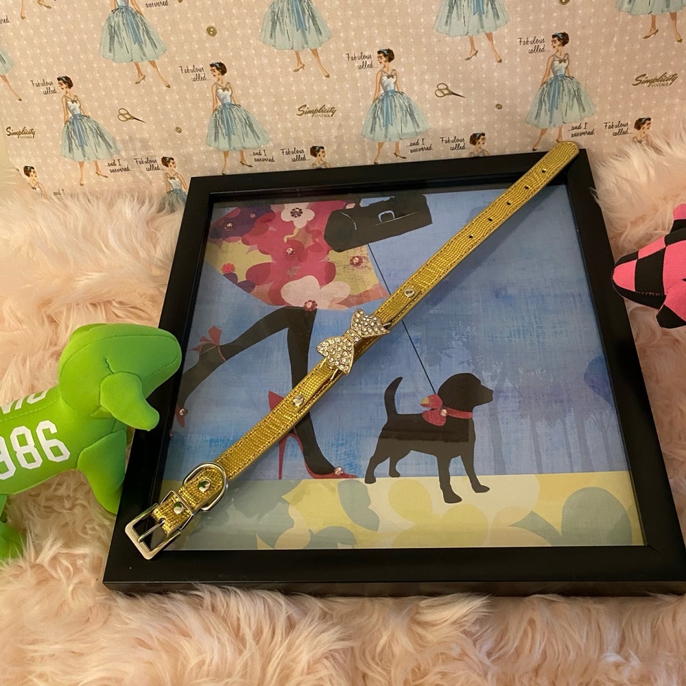 Gold leatherette Dog collar - M